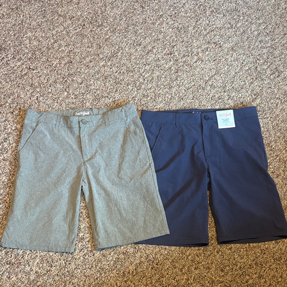Bundle Cat & Jack youth boys Flat front shorts Adjustable waist Navy & Gray Snap